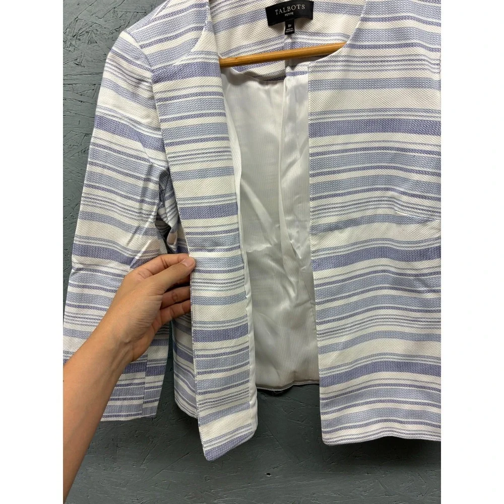 Talbots Biscay Open-Front Jacket Women's 8P Blue White Striped Blazer Office - Picture 6 of 10